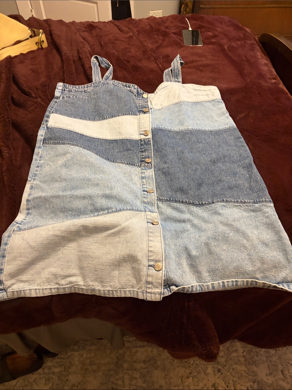 Gap Patchwork Light & Medium Wash Denim Button-Front Dress